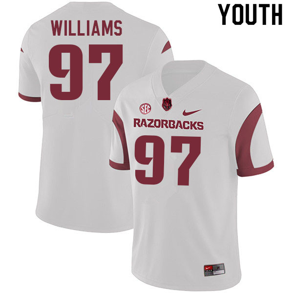 Youth #97 Jalen Williams Arkansas Razorbacks College Football Jerseys Sale-White